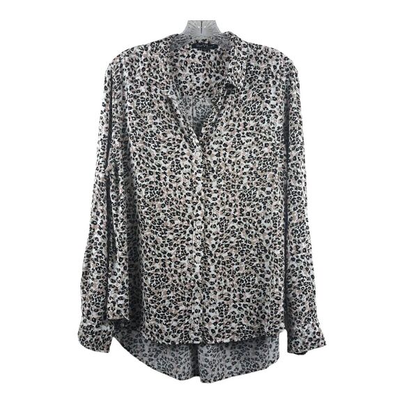 Velvet Heart Button Down Shirt Women M White Mauve Black Long Sleeve Collared - Picture 1 of 12